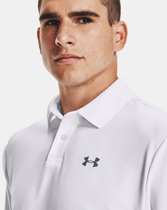 男士UA Performance Textured Polo衫, White, pdpMainDesktop image number 3